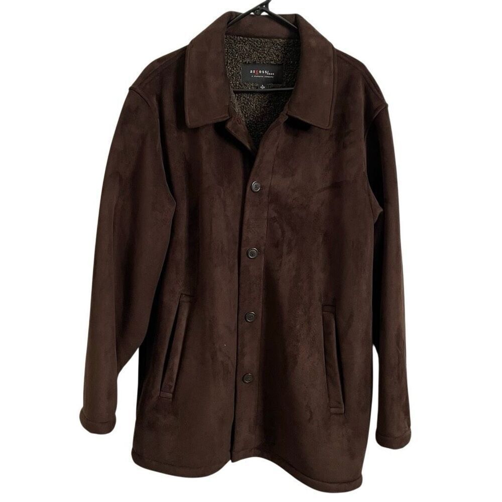 Axcess Mens Faux Suede Shearling Lined Car Coat L Dark Brown Classic Heritage
